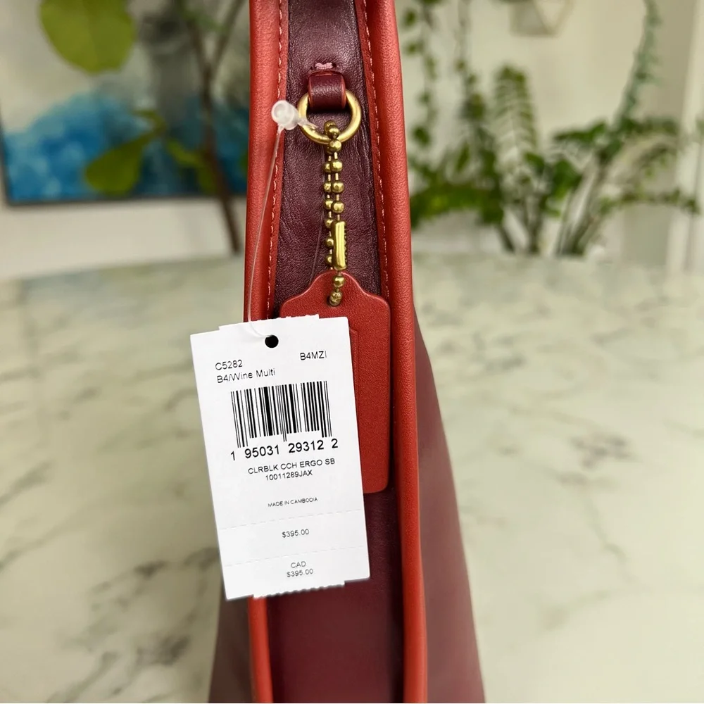 NWT Coach Ergo Shoulder Bag In Colorblock Wine Red Leather Brass Multi C5282_9